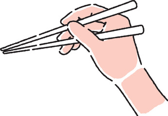 Illustration of a hand holding chopsticks.