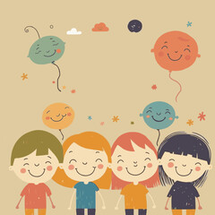 Obraz na płótnie Canvas Happy Cute Kids children jumping flat design style vector illustration.