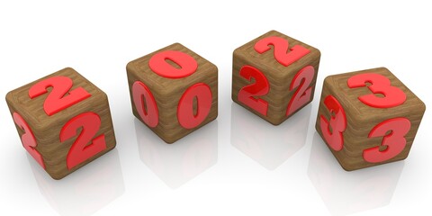 Wooden toy blocks with a red 2023 concept