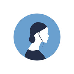 Round profile image of female avatar for social networks with half circle. Fashion and beauty. Bright vector illustration in trendy style.
