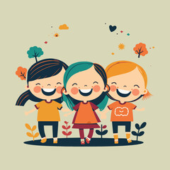Happy Cute Kids children jumping flat design style vector illustration.