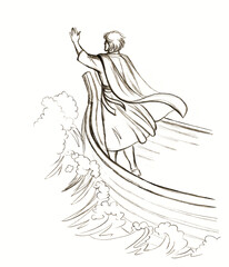 Jesus calms the storm. Pencil drawing
