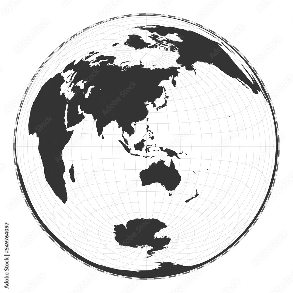 Poster vector world map. lambert azimuthal equal-area projection. planet world geographical map with latitu