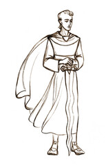 Angel with a sword. Pencil drawing