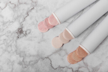 Assorted pharmaceutical medicine pills on textural background. Medicines for headache and colds, painkillers, dietary supplements,immunity pill.Health care concept. VITAMINS.