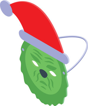 Green xmas mask icon isometric vector. Santa party. Cute holiday
