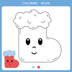 Simple educational game for kids. Vector illustration of cute Christmas sock for coloring book