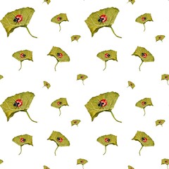 Ladybug red leaf green a watercolor pattern