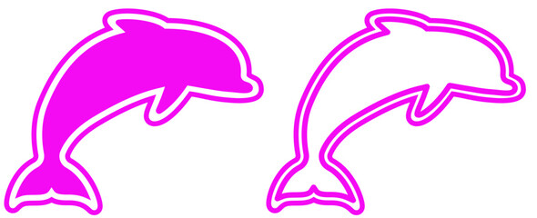 vector icons of dolphin, dolphin pictogram, pink dolphin icon, dolphin contour, neon style