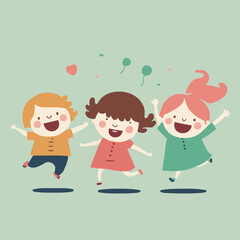 Happy Cute Kids children jumping flat design style vector illustration.