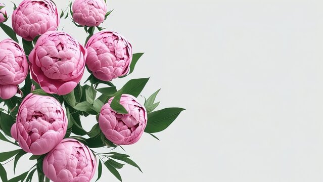 Fresh Bunch of pink peonies and roses on white  background.