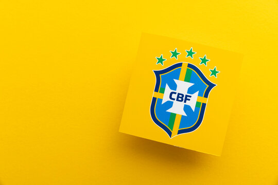 LONDON, UK - December 2022: Brazil national football team logo Brazilian football confederation emblem badge
