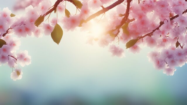 Cherry Blossoms, Falling petal over the romantic tunnel of pink flower trees, Pink sakura flowers, dreamy romantic image spring.