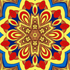 Creative abstract background with intertwined multicolored ornament and flower in the center