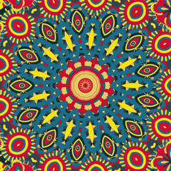 Creative abstract background with intertwined multicolored ornament and flower in the center