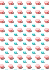 Pattern with pink and blue macarons on white background