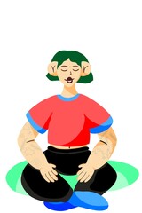Woman sitting meditating happily while resting her arms on her legs