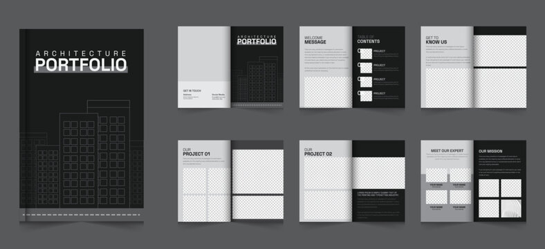 Architecture portfolio or Architect Portfolio Layout or interior portfolio Brochure template design 
