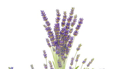 Bouquet of lavender painted with watercolors floral bouquet on white background.