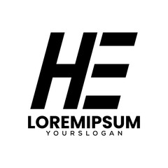 letter h and e logo design