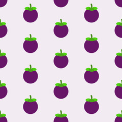 Purple mangosteen, seamless pattern, vector. Pattern of mangosteen on a lilac background.
