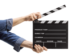 Male hands holding a clapper board