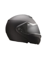 Side shot of a black matte full face motorcycle helmet