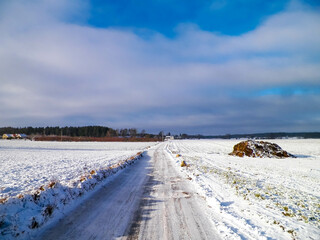 Polish countryside landscape in winter.