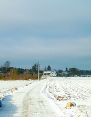 Polish countryside landscape in winter.
