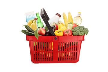 Red shooping basket full of products