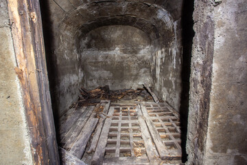 Old gold mine underground tunnel shelter bunker with concrete lining