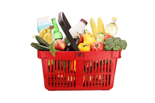 Red shooping basket full of products