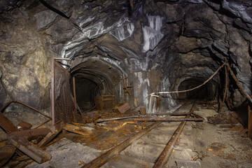 Fototapeta na wymiar Underground mine tunnels abandoned places