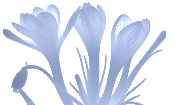 Composition of watercolor transparent eucalyptus leaves, crocus flowers, x-ray image of a tree isolated on white.