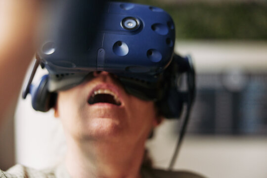 Senior woman exploring a vr environment