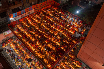 Aerial view of people at Rakher Upobash festival, Shri Shri Lokenath Brahmachari Ashram temple.