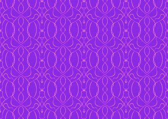 Hand-drawn abstract seamless ornament. Neon purple (proton purple) background and glowing pink pattern on it. Cloth texture. Digital artwork, A4. (pattern: p08-1c)