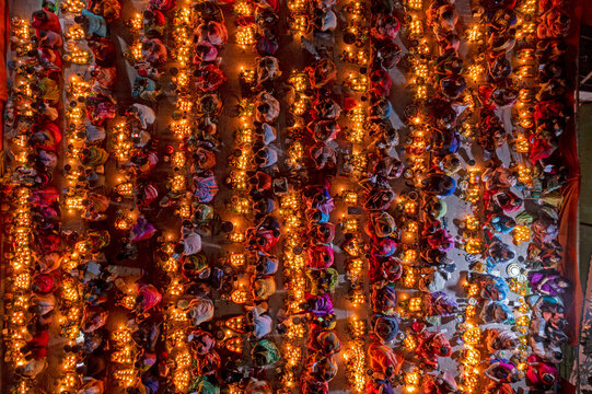 Aerial view of people at Rakher Upobash festival, Shri Shri Lokenath Brahmachari Ashram temple.