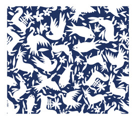 Forest animal dark pattern. Hand drawn vector illustration. Animal wallpaper