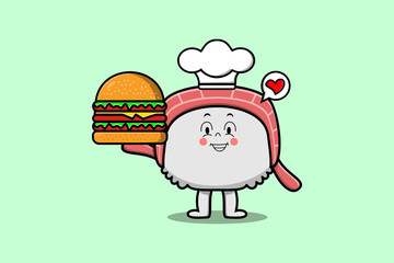 Cute cartoon Sushi chef character flat cartoon style illustration