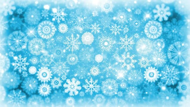 Seamless Loop of Christmas Snowflakes Background/ 4k animation of a seamless looping wallpaper background with winter snowflakes and lodestar spinning for christmas and new year holidays