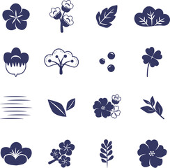 Vector flat flowers, leaves and berries color silhouette background