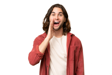 Young handsome man over isolated background with surprise and shocked facial expression