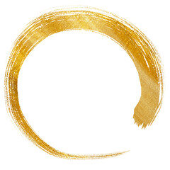 Gold circle of watercolor paint. Chinese, Japanese and Korean Calligraphy brush style.