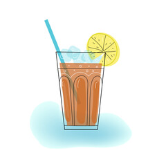 Cuba Libre alcohol cocktail, vector  colored doodle hand drawn sketch illustration.