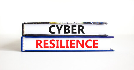 Cyber resilience symbol. Concept word Cyber resilience typed on books. Beautiful white table white background. Business and cyber resilience concept. Copy space.