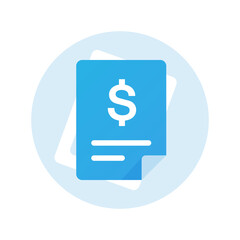 Invoice icon. Payment and bill invoice. Tax sign design. Paper financial document icon. Flat design blue file with dollar sign illustration. Vector invoice icon