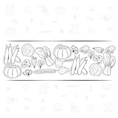 Vegetables print pattern background template with line art concept design