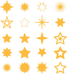 Set of stars icons in yellow. Gold stars isolated to use as background or rating.