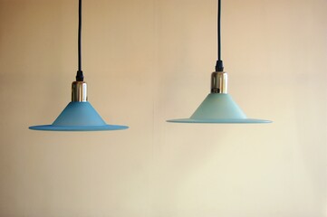 Hanging blue glass lamps in UFO inspired design. Denmark 1980s. 